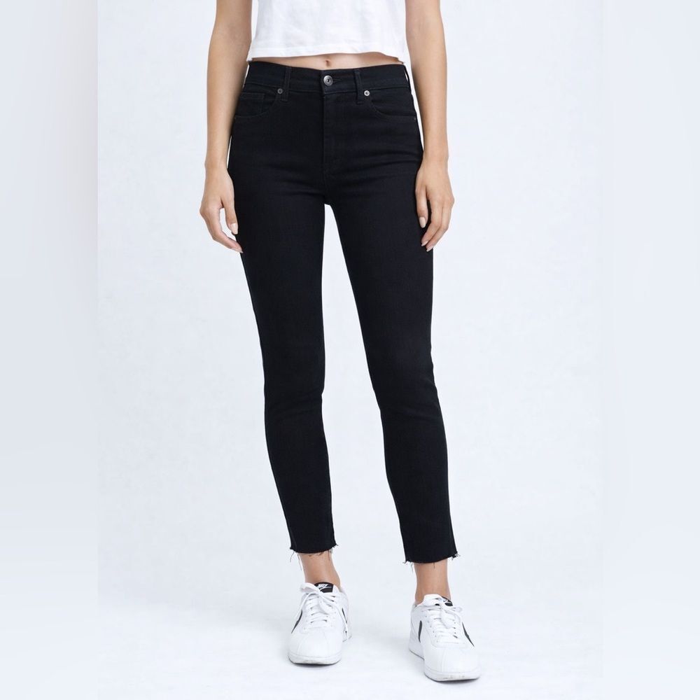 Pistola Jeans Women's Size 26 Onyx Black Aline High Rise‎ Skinny Frayed Hem